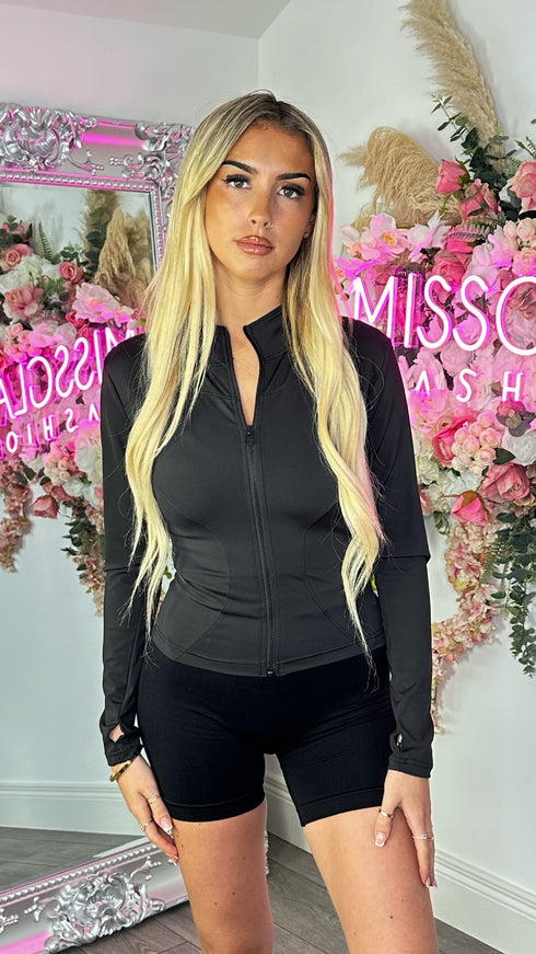 Lena Black Activewear Zip Front Jacket