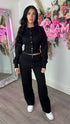 Moxie Button Front Wide Leg Tracksuit in Black