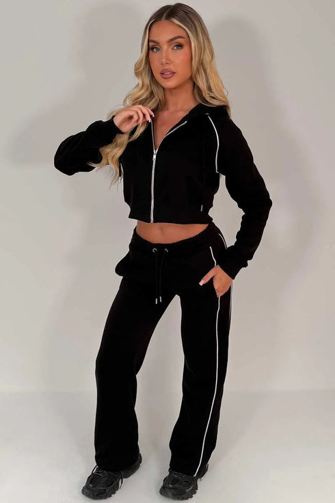 Cropped Hoodie & Jogger Set in Black
