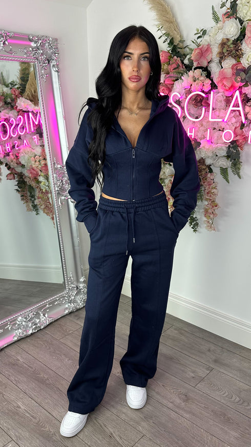 Corset Hoodie & Straight Leg Joggers in Navy