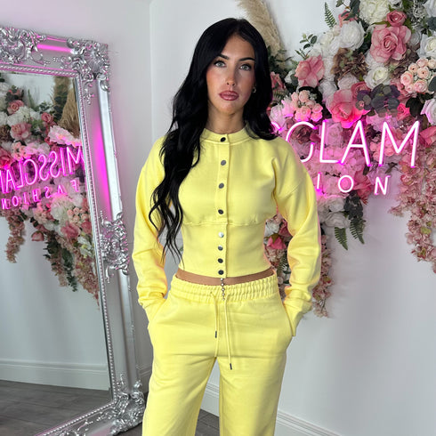 Moxie Button Front Wide Leg Tracksuit in Yellow