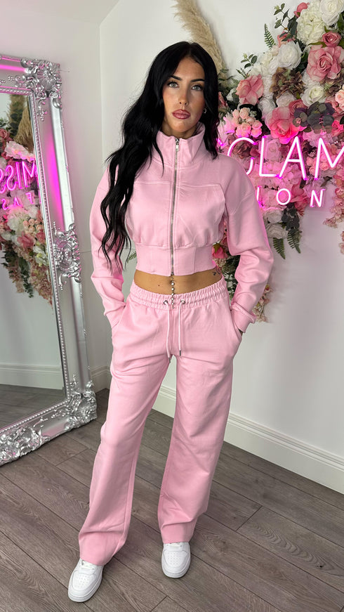 Kairo Straight Leg Zip Jacket Loungewear Set in Pink