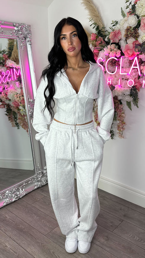Corset Hoodie & Straight Leg Joggers in Bleach Grey