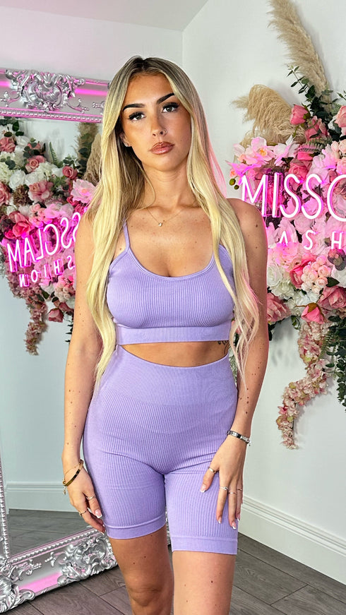 Abbie Purple Spaghetti Strap Crop Top and Shorts Set