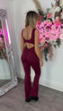 Layla Wine Ruched Bum Backless Jumpsuit