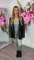 Milan Black Leather Look Two Button Blazer