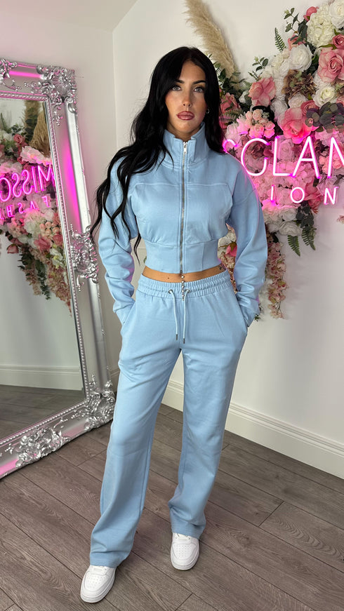 Kairo Straight Leg Zip Jacket Loungewear Set in Blue