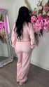 Moxie Button Front Wide Leg Tracksuit in Pink