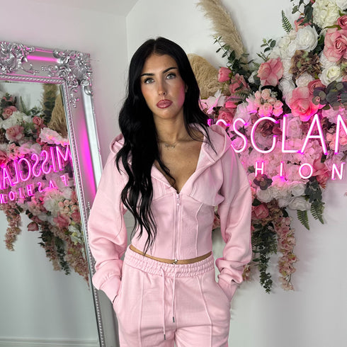 Corset Hoodie & Straight Leg Joggers in Pink