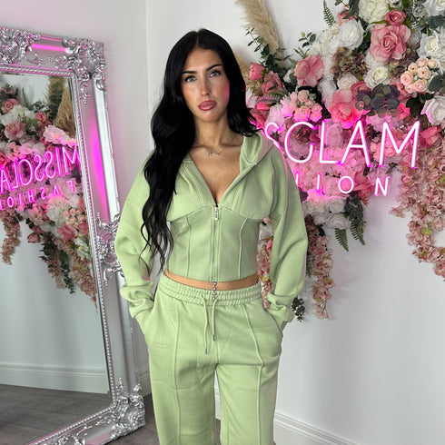 Corset Hoodie & Straight Leg Joggers in Sage Green