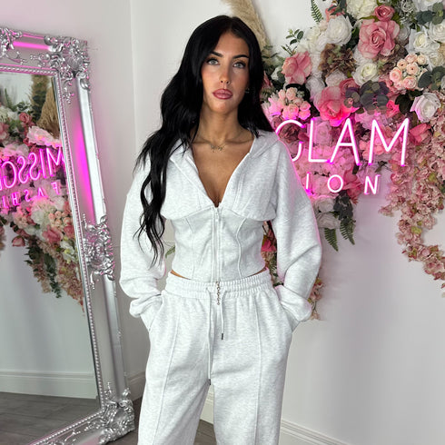 Corset Hoodie & Straight Leg Joggers in Bleach Grey