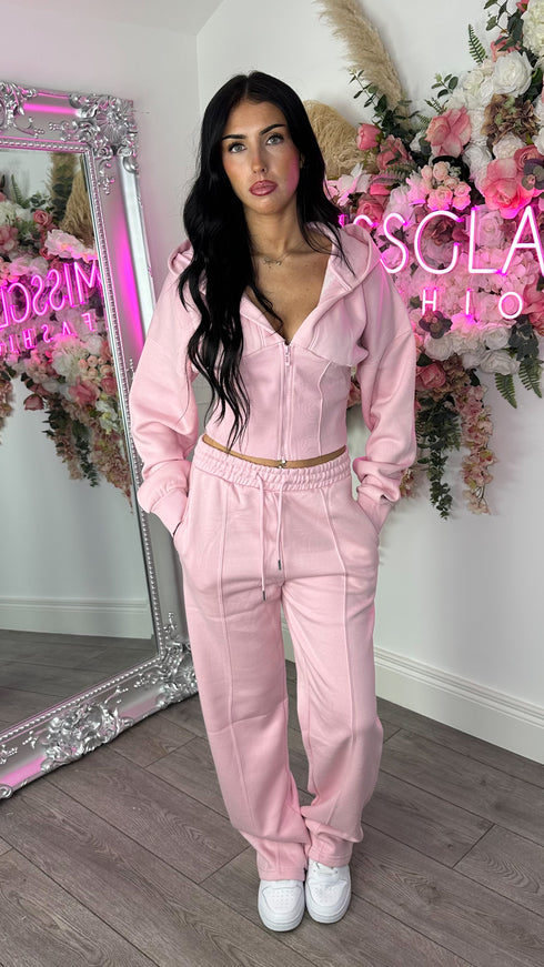 Corset Hoodie & Straight Leg Joggers in Pink