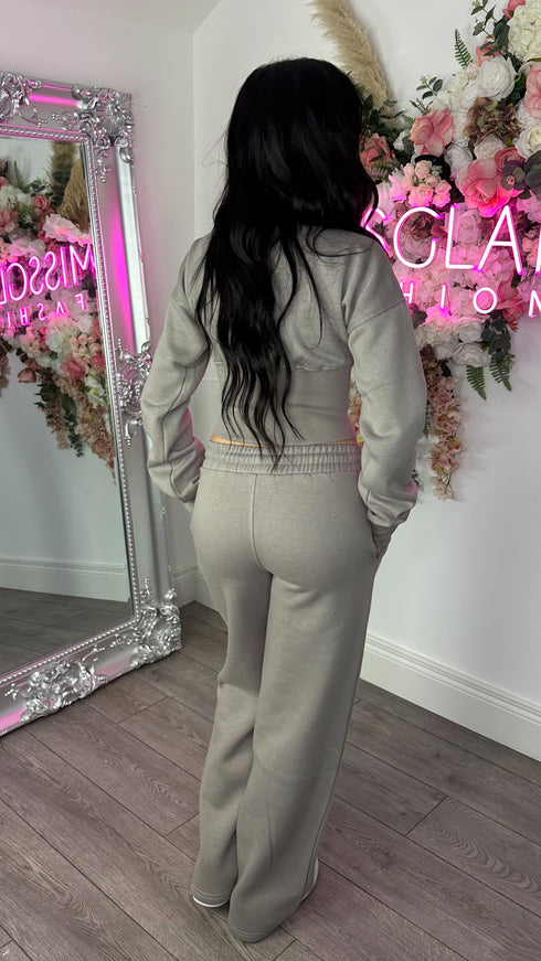 Moxie Button Front Wide Leg Tracksuit in Dove Grey