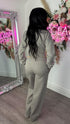 Moxie Button Front Wide Leg Tracksuit in Dove Grey