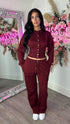 Moxie Button Front Wide Leg Tracksuit in Wine