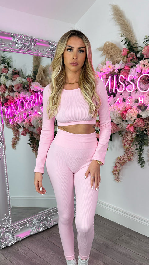 Luna Pink Long Sleeve Ribbed Activewear Set