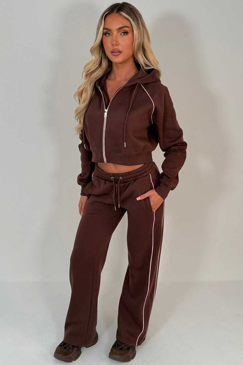 Cropped Hoodie & Jogger Set in Brown