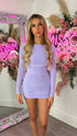Mia Lilac Long Sleeve Backless Mini Dress
