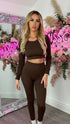 Luna Brown Long Sleeve Ribbed Activewear Set