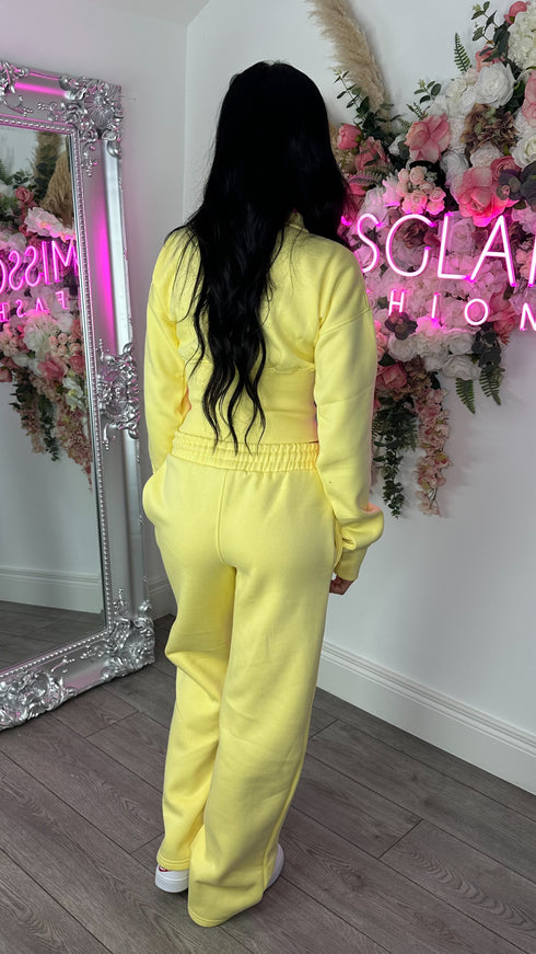 Moxie Button Front Wide Leg Tracksuit in Yellow
