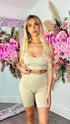 Abbie Nude Spaghetti Strap Crop Top and Shorts Set