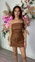 Nora Camel Leather Look Belted Skort Playsuit