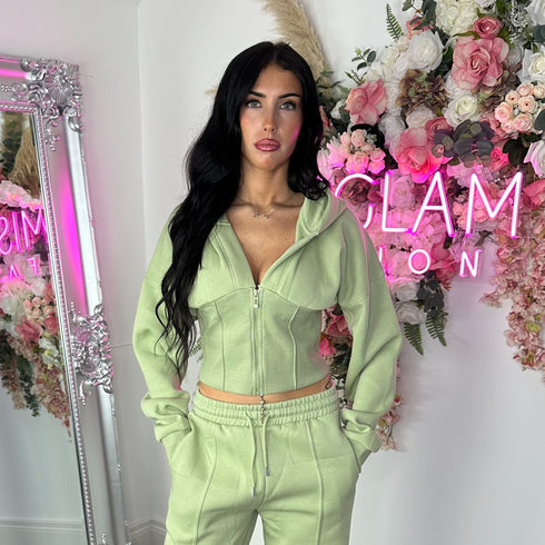 Corset Hoodie & Straight Leg Joggers in Sage Green