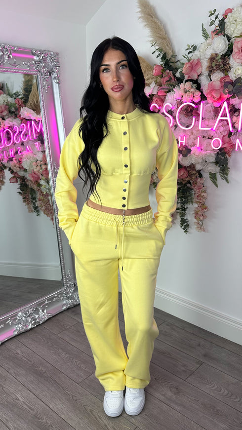 Moxie Button Front Wide Leg Tracksuit in Yellow