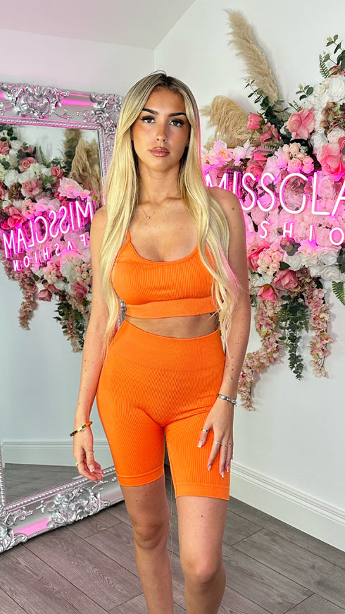 Abbie Orange Spaghetti Strap Crop Top and Shorts Set