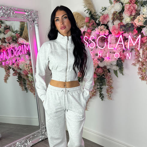 Kairo Straight Leg Zip Jacket Loungewear Set in Bleach Grey