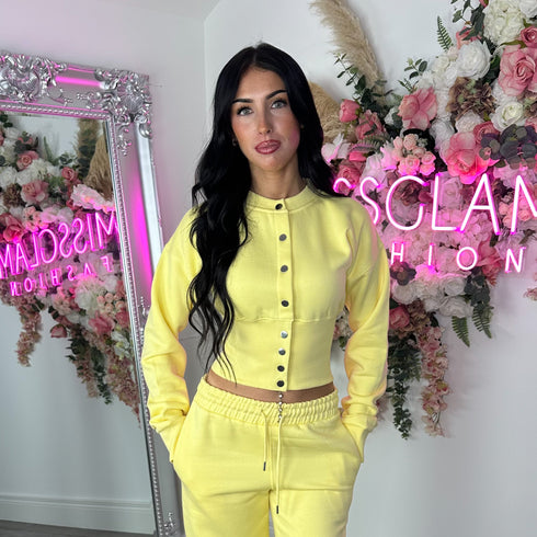 Moxie Button Front Wide Leg Tracksuit in Yellow