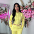 Moxie Button Front Wide Leg Tracksuit in Yellow