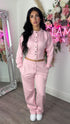 Moxie Button Front Wide Leg Tracksuit in Pink