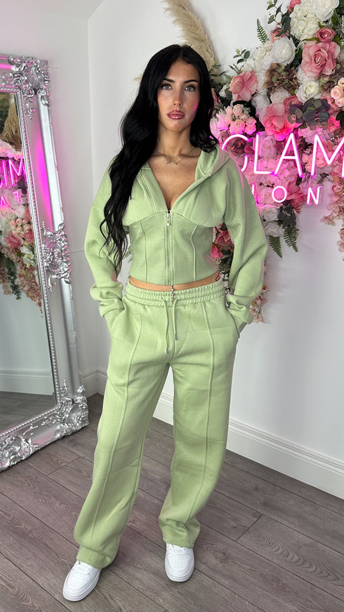 Corset Hoodie & Straight Leg Joggers in Sage Green