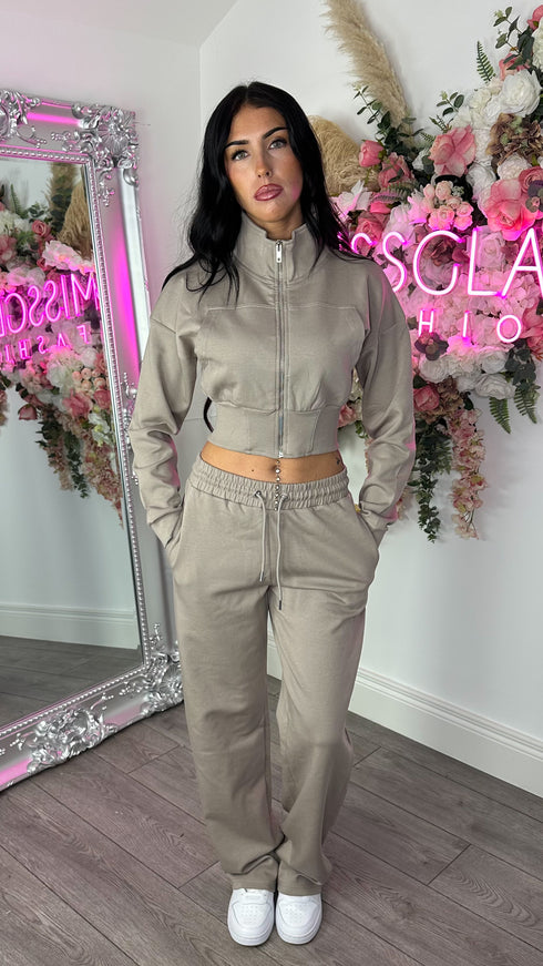 Kairo Straight Leg Zip Jacket Loungewear Set in Dove Grey