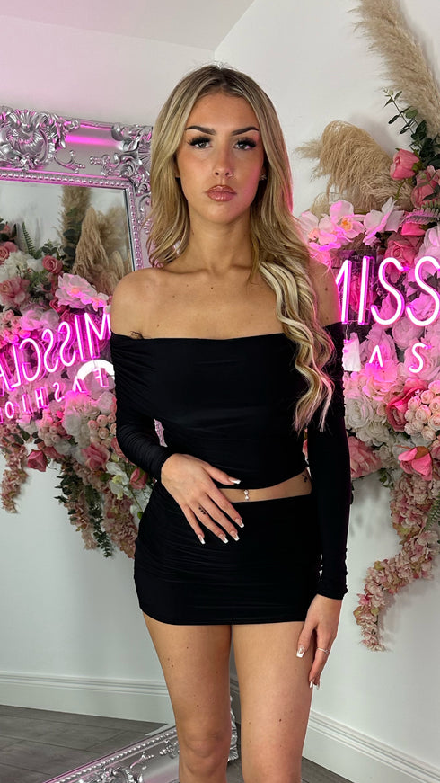 Violet Black Long Sleeve Off Shoulder Top