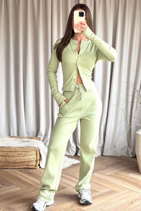 Long Sleeve Top And Trouser Loungewear Set Sage Green