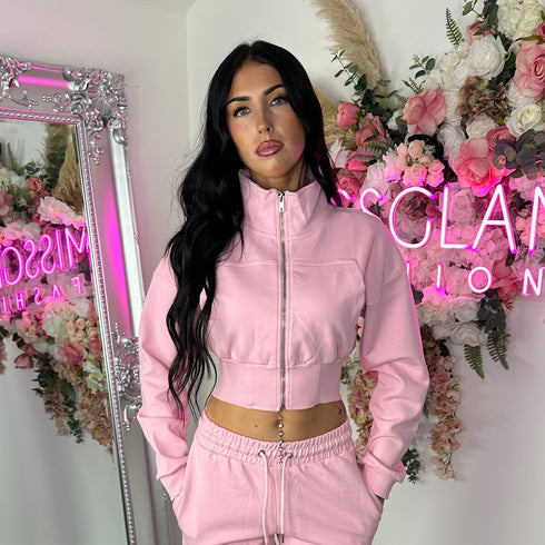 Kairo Straight Leg Zip Jacket Loungewear Set in Pink