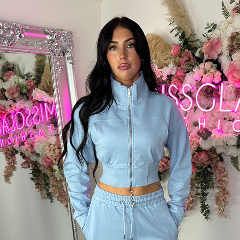 Kairo Straight Leg Zip Jacket Loungewear Set in Blue