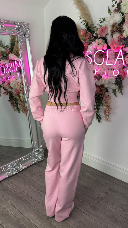 Kairo Straight Leg Zip Jacket Loungewear Set in Pink