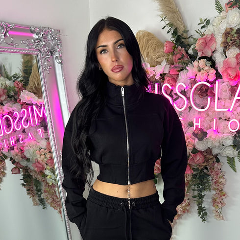 Kairo Straight Leg Zip Jacket Loungewear Set in Black