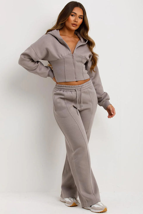 Corset Hoodie & Straight Leg Joggers in Dove Grey