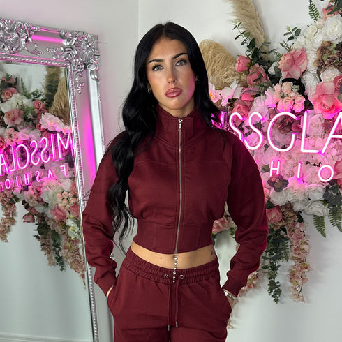 Kairo Straight Leg Zip Jacket Loungewear Set in Wine