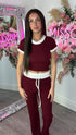 Avery Wine Contrast Trim Loungewear Set