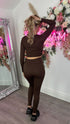 Myla Brown Long Sleeve Ribbed Contour Two Piece