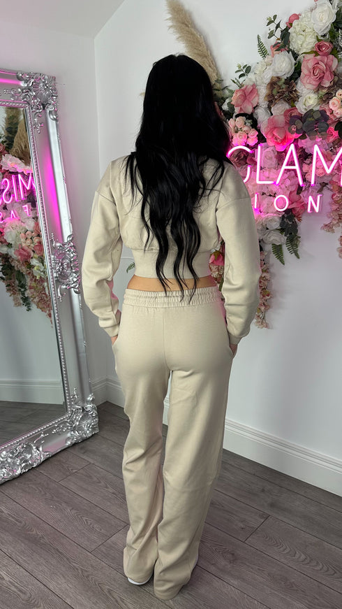 Kairo Straight Leg Zip Jacket Loungewear Set in Oatmeal