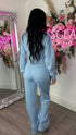 Moxie Button Front Wide Leg Tracksuit in Blue