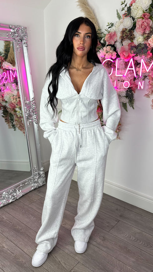 Corset Hoodie & Straight Leg Joggers in Bleach Grey