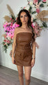 Nora Camel Leather Look Belted Skort Playsuit