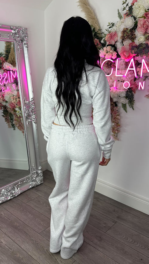 Moxie Button Front Wide Leg Tracksuit in Bleach Grey